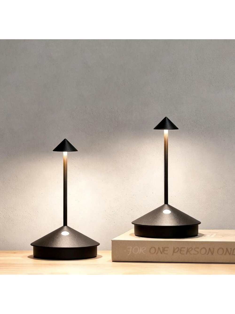 Stylish 2-Pack Cordless Rechargeable Mini Table Lamps - Modern Black Design